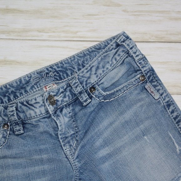 SILVER DISTRESSED CUT OFF JEAN SHORTS Size 29 - Picture 3 of 3
